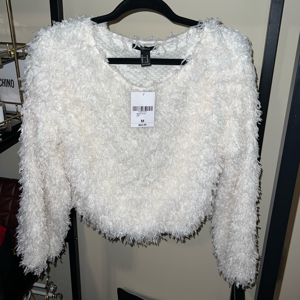 Forever 21 Cream Shaggy Sweater- Size Medium